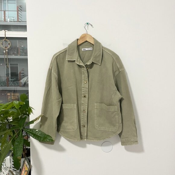Zara Green Relaxed Fit Cargo Jacket Size Medium - Picture 1 of 5